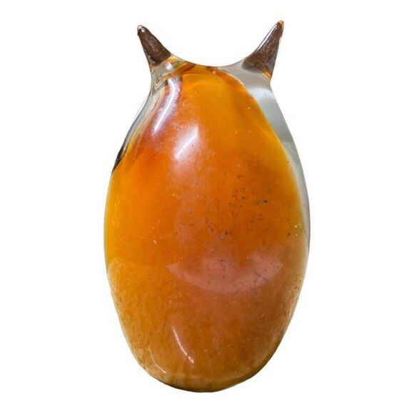 Vintage Brown & White Blown Glass Wide Eye Owl Paperweight Figurine 5 x2.5” MCM - Picture 3 of 8